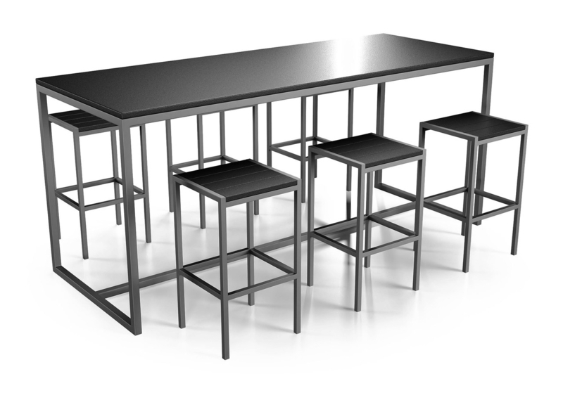 Bar Table Set: Welded Steel Frame with Charcoal Seaboard Top