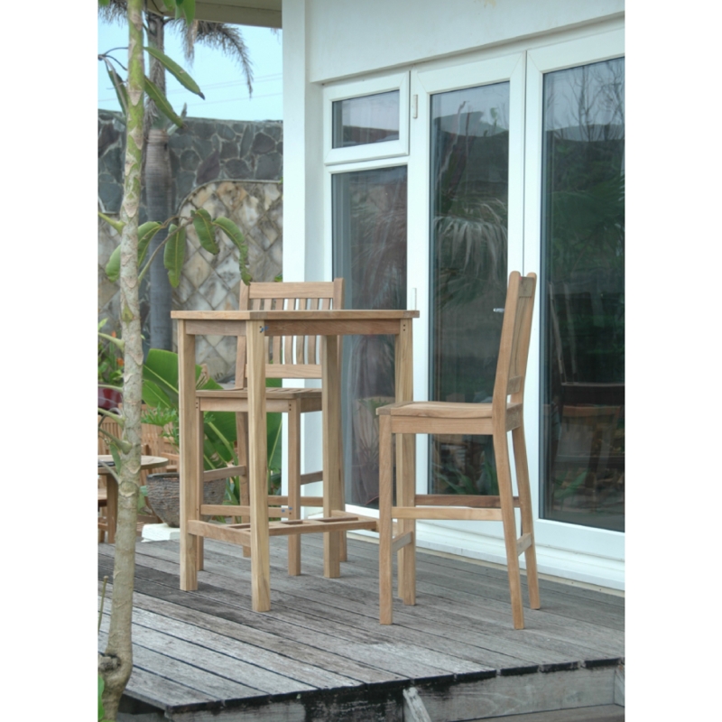 Bar Table Set with Open Back Slatted Stools for Outdoor Dining