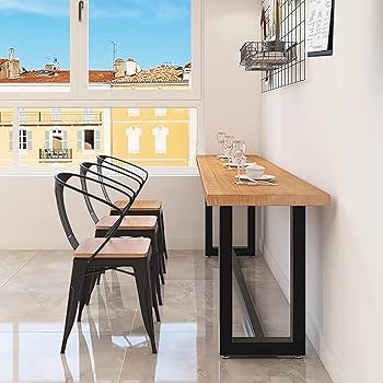 Bar Table U-Shaped Legs Natural Wood Top Narrow Farmhouse
