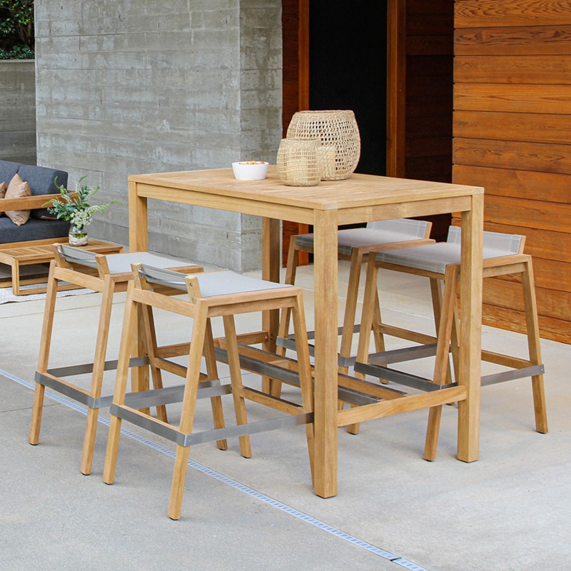 Bar Table with Sling Seats and Metal Footrests for Modern Patio Dining