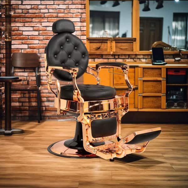 Barber Chair Rose Gold Scrollwork Frame Button Tufted Retro Vintage