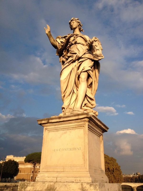 Baroque Outdoor Sculpture on High Pedestal with Latin Inscription