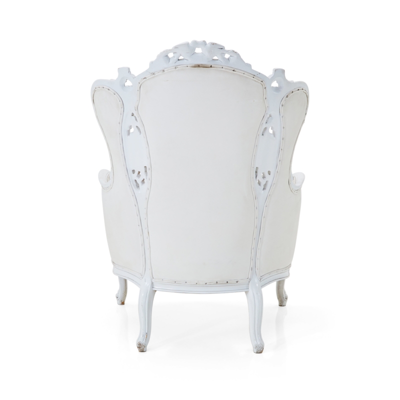 Baroque Style Wingback Chair with Antique White Finish