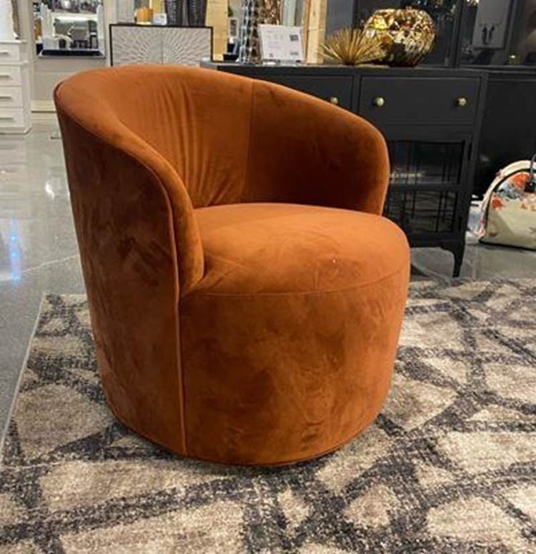 Barrel Accent Chair, Cylindrical Base, Velvet-Like Fabric