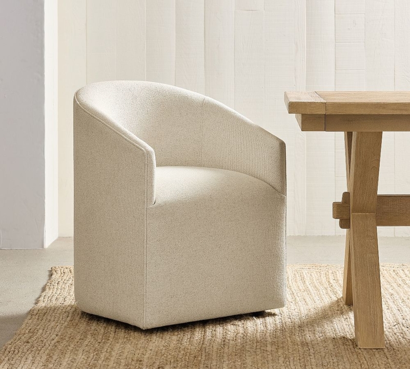 Barrel Back Chair, Cream, Monolithic Base, Coastal Dining Room Furniture