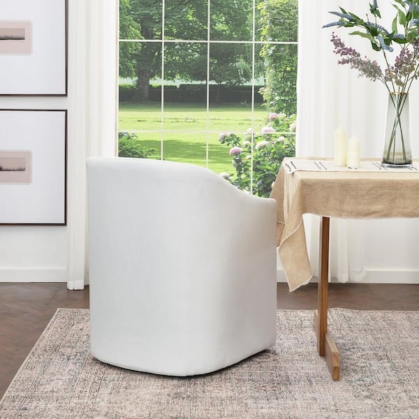Barrel Chair, Ivory Performance Fabric, Floor Length, Transitional Ivory Seating