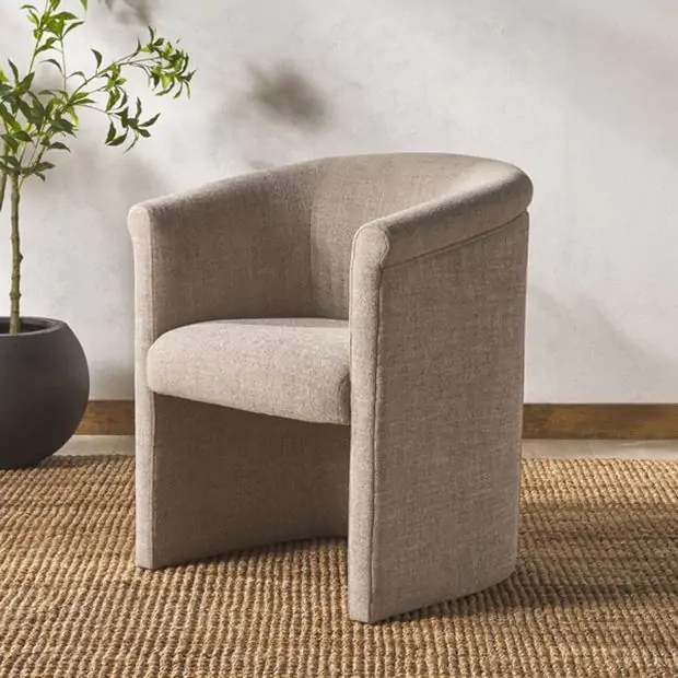 Barrel Chair, Oatmeal Linen, Fully Upholstered, Linen Texture Accent Chair
