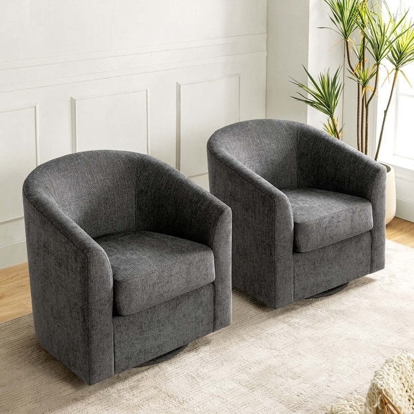 Barrel Chair Set: Charcoal Gray Heathered Upholstery, 360 Swivel Base