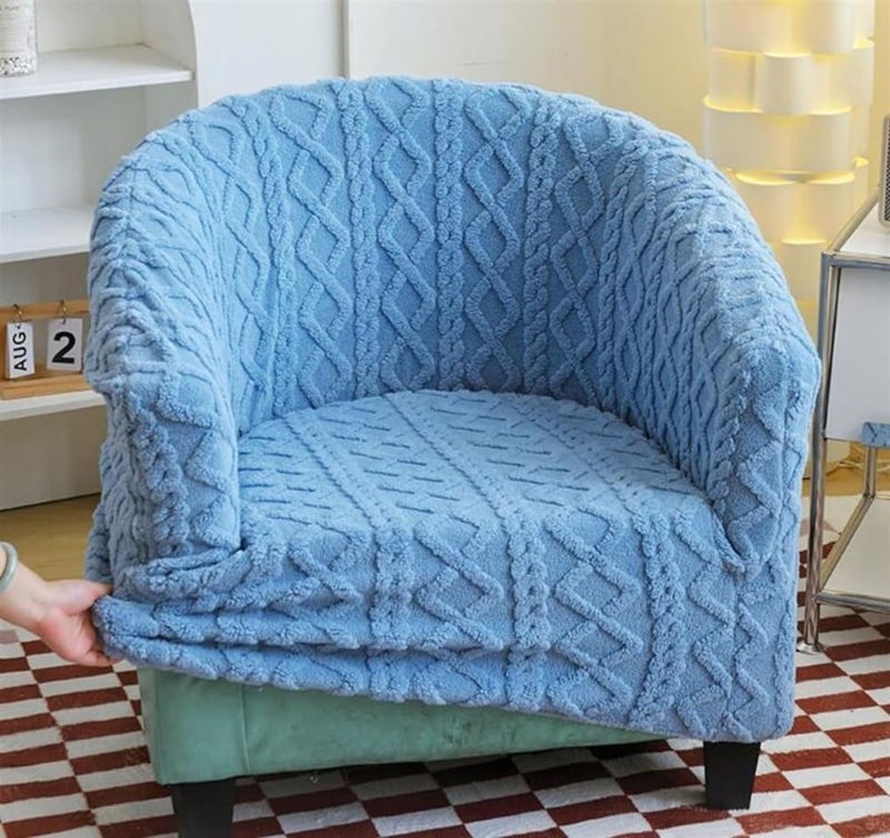 Barrel Chair Slipcover Cyan Blue Cable Knit Stretch