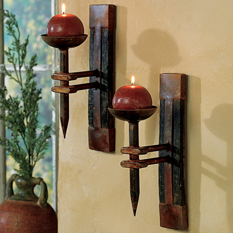 Barrel Stave Wall Sconce Set, Pointed Finial, Ball Candle Cup