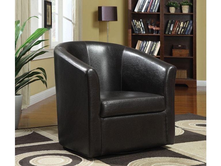 Barrel Swivel Chair, Dark Brown, Leather-Like, Brown Barrel Swivel Chair