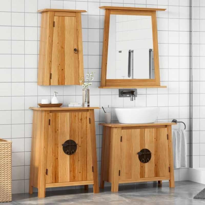 Bathroom Furniture Set Solid Pine Tapered Silhouette with Vessel Sink