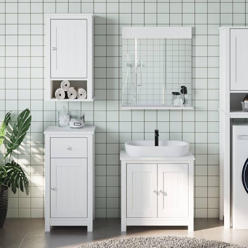 Bathroom Furniture Set White Beadboard Panels with Vessel Sink