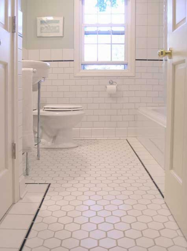 Bathroom Subway Wainscoting Honeycomb Tile Floor Black Border