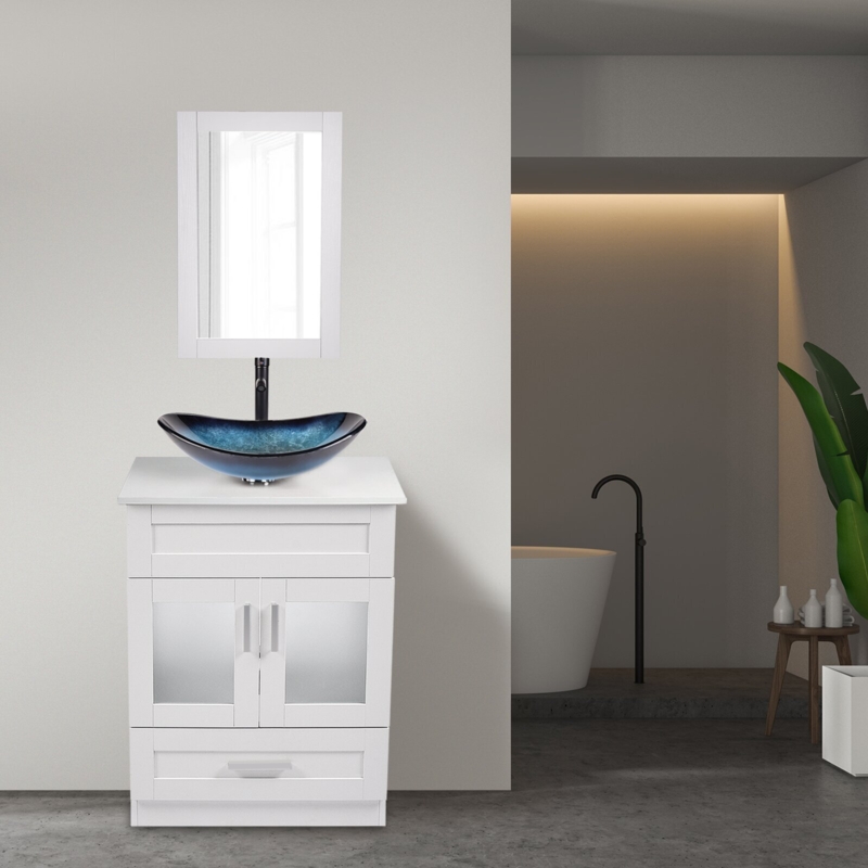 Bathroom Vanity Blue Gradient Sink Boat Shaped Basin White Set