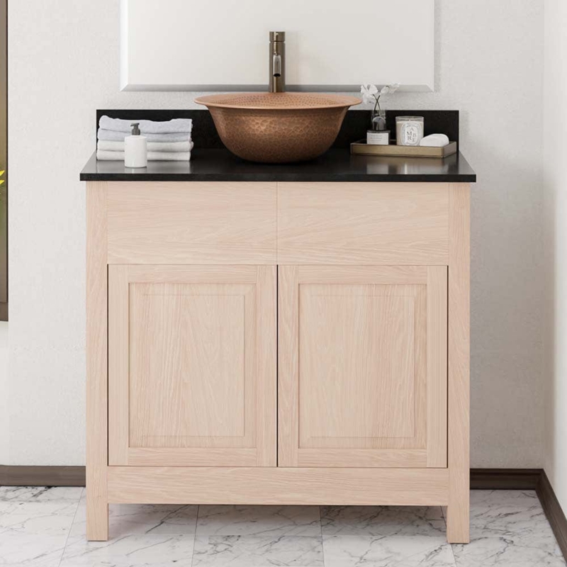 Bathroom Vanity Hammered Copper Sink Unfinished Red Oak Raised Panels