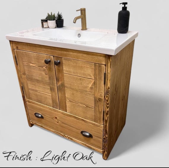 Bathroom Vanity Handmade Light Oak Finish with Cup Pulls & Drawer
