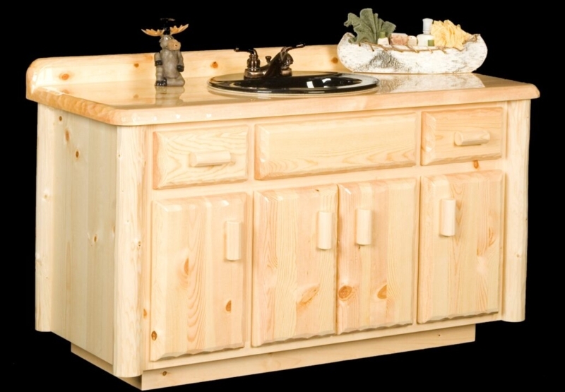 Bathroom Vanity Knotty Pine Log with Glossy Countertop & Log Pulls