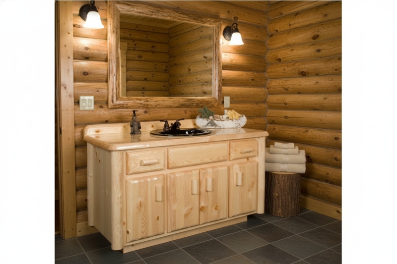 Bathroom Vanity Knotty Pine Log with Matching Log Mirror & Drop-In Sink
