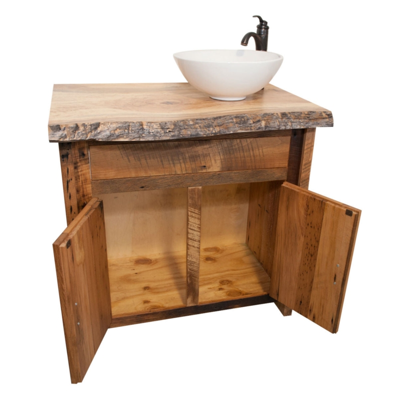 Bathroom Vanity Live Edge Top Reclaimed Wood Rustic Vessel Sink Cabinet
