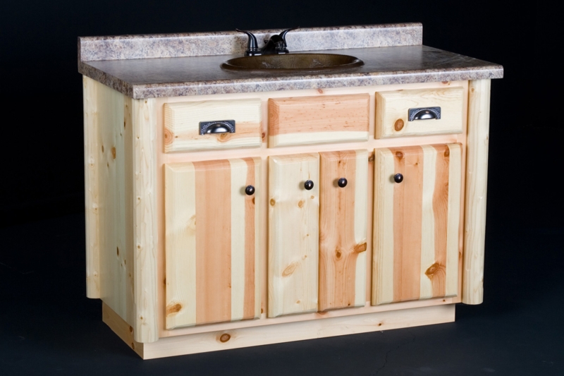 Bathroom Vanity Rustic Log with Bi-Tone Wood & Mottled Laminate Top
