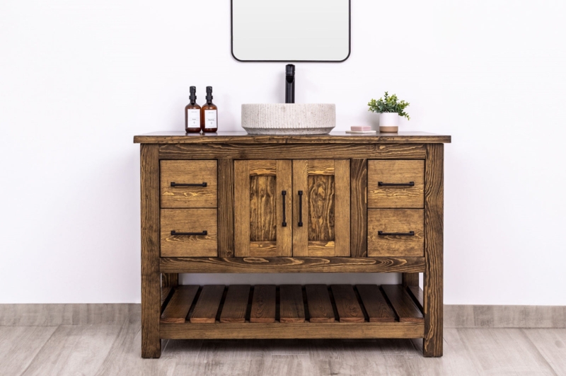 Bathroom Vanity Solid Pine with Four Drawers & Stone Vessel Sink