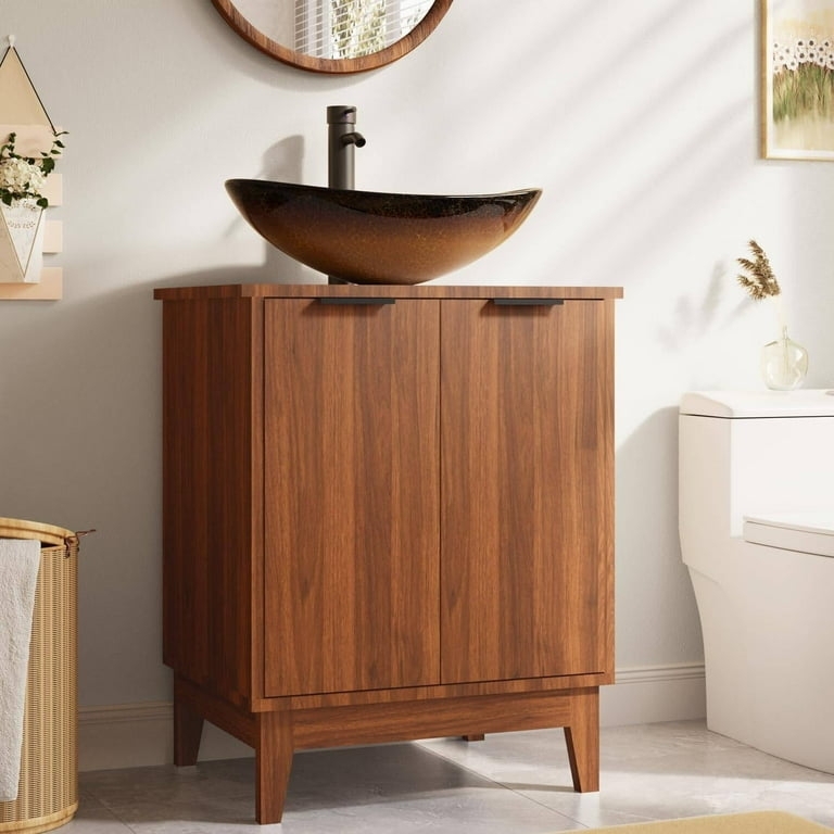 Bathroom Vanity Walnut Finish Boat Vessel Sink Tapered Legs