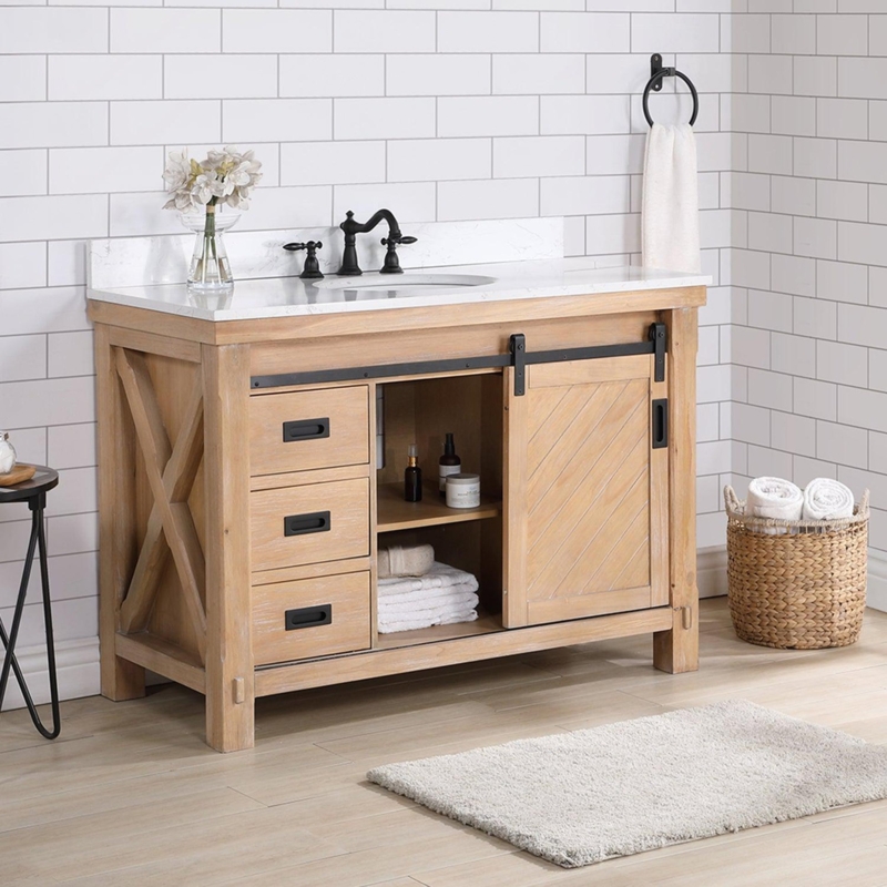 Bathroom Vanity Weathered Pine X-Side Panels with Open Middle Shelf