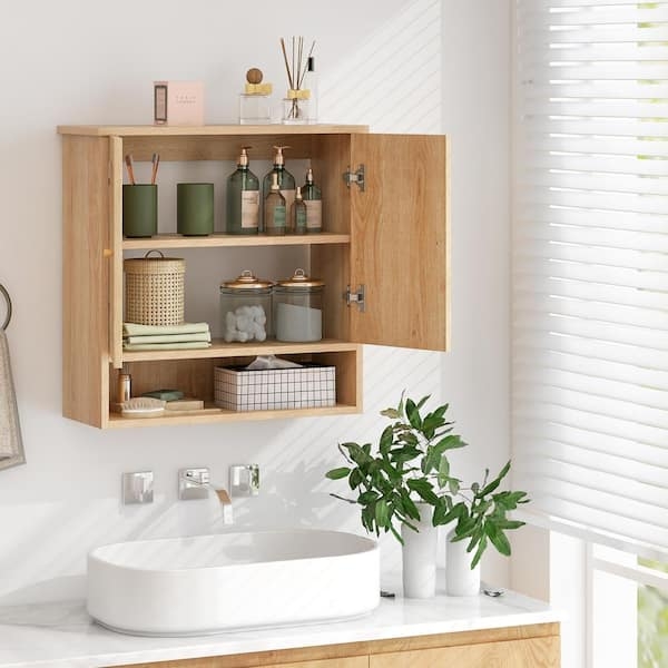 Bathroom Wall Cabinet featuring Natural Rattan Texture Doors