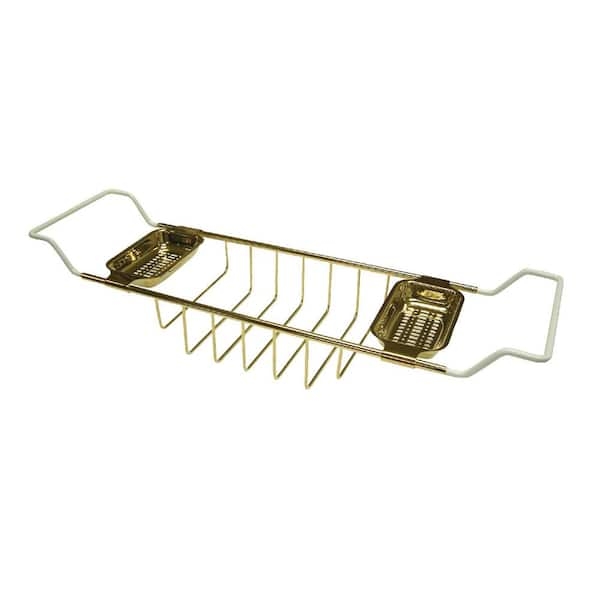Bathtub Caddy Polished Brass Tray Extendable Arms Side Baskets