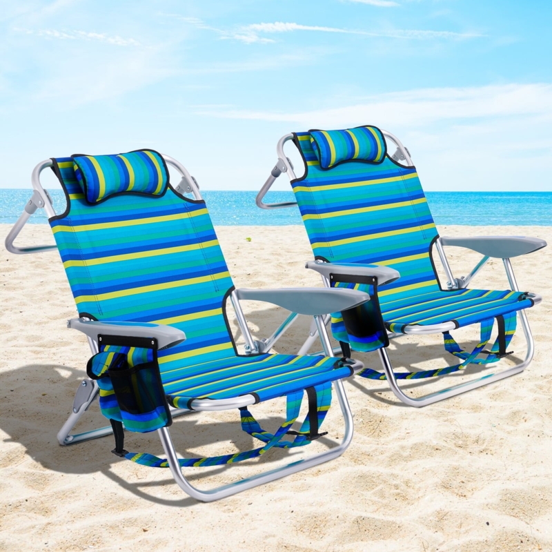 Beach Chair With Cooler Canpsky Portable Beach Chair - Lightweight, Lays  Flat, 4 Positions, With Headrest, Cooler Pouch & Cup Holder (Ocean Stripes)  Cooler Pouch Beach Chair