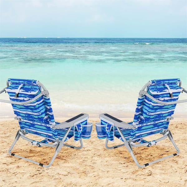 Beach Chair with Distressed Navy Stripe Pattern and Backpack Straps