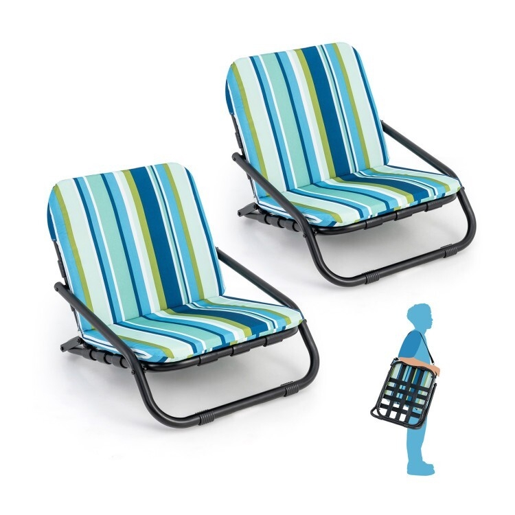Beach Chair with Integrated Shoulder Strap and Vertical Stripes