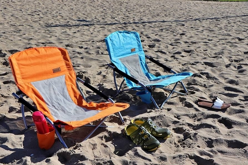 Beach Chair with Vibrant Orange Sling Seat and Mesh Ventilation