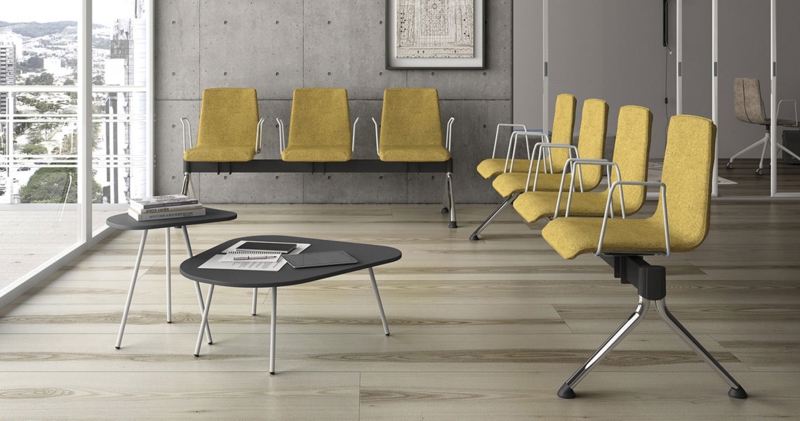 Beam Seating Mustard Yellow Fabric Metal Armrests Minimalist Reception
