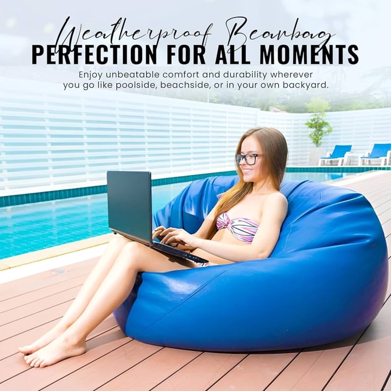 Bean Bag Chair Marine Vinyl Royal Blue Oversized Outdoor Lounge