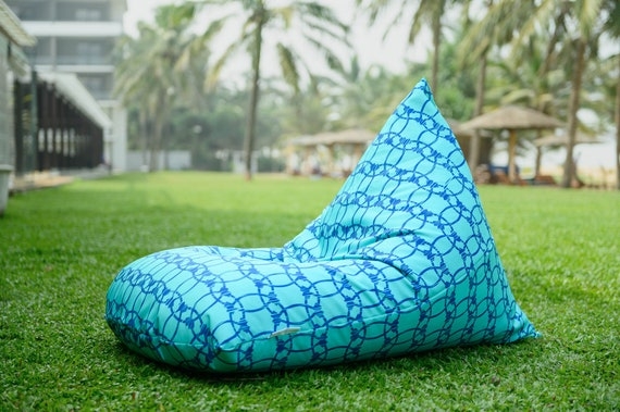 Bean Bag Chair Rope Motif Turquoise Triangular Profile Garden Seat