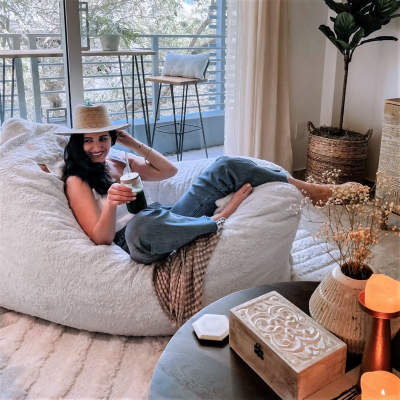 Bean Bag Chair Shaggy Texture Cream White Giant Floor Pillow Lounger