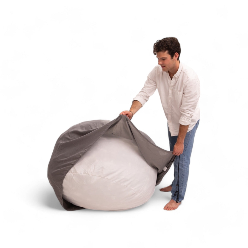 Bean Bag Chair Water Resistant Cover Drawstring Closure Liner Gray