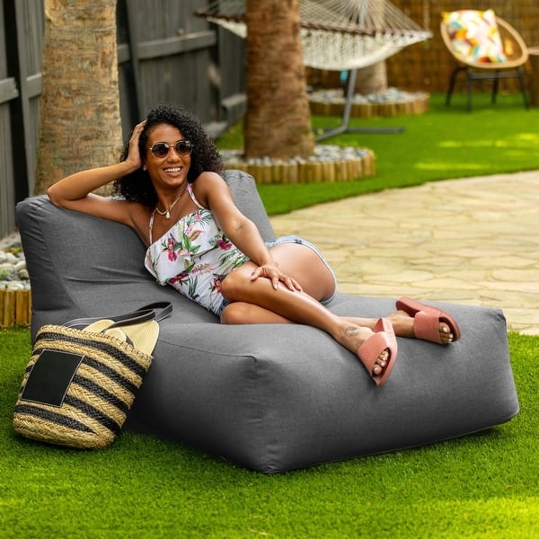 Bean Bag Lounger Charcoal Gray Woven Fabric Sloping Back Patio