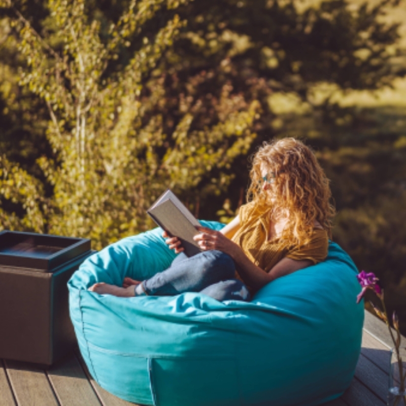 Bean Bag Oversized Profile Vibrant Teal Slouchy Silhouette Patio