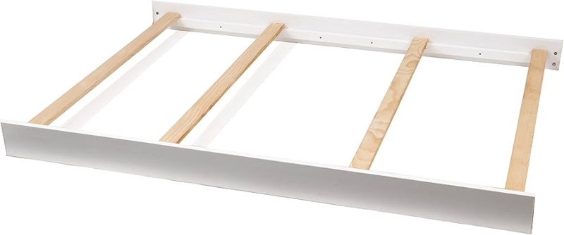 Bed Conversion Kit: White Side Rails and Natural Wood Slats.
