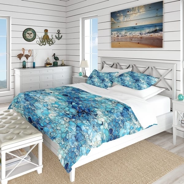 Bedding Set Blue Mosaic Print Turquoise Coastal Bedroom Design