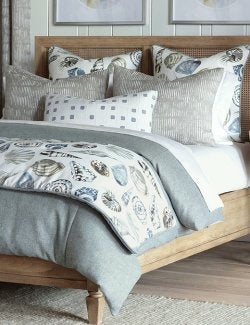 Bedding Set Steel Blue Seashell Print Woven Cane Headboard
