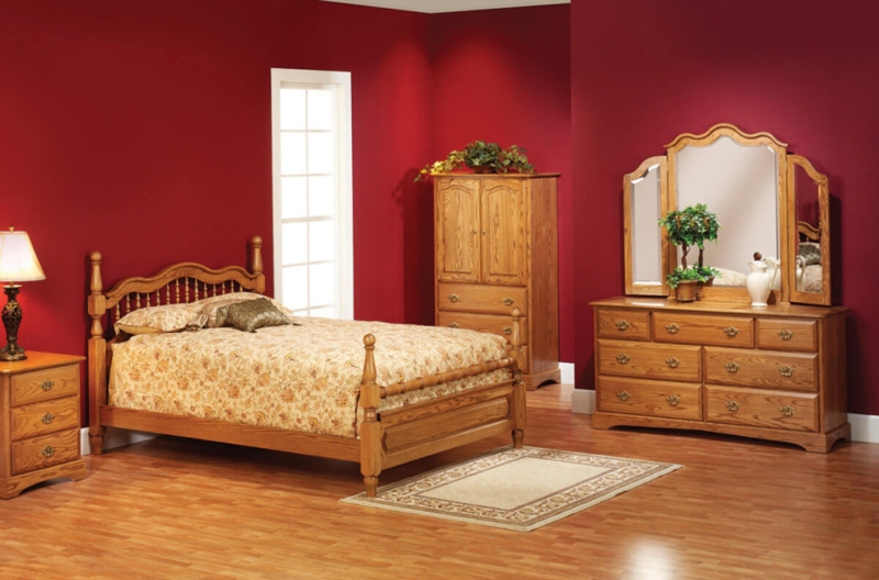Bedroom Furniture Set Arched Spindle Headboard Tri Fold Mirror