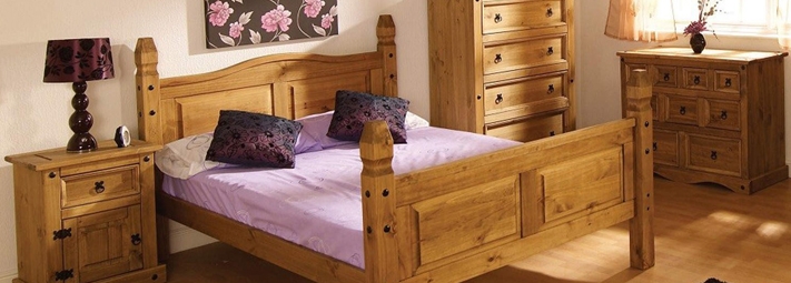 Bedroom Furniture Set Black Stud Details Arched Headboard Honey Wood Rustic
