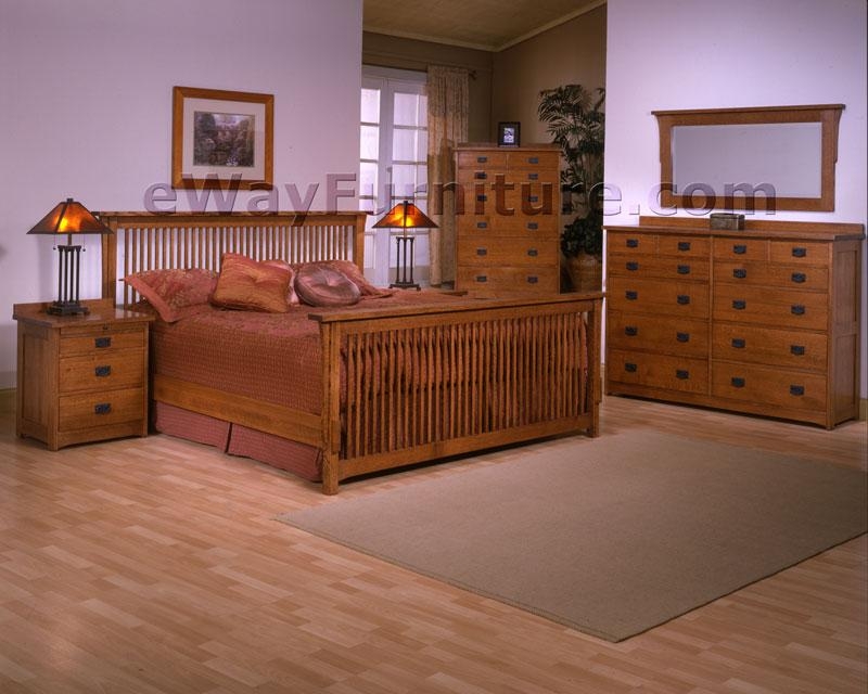 Bedroom Furniture Set Mission Style Honey Oak Vertical Spindles