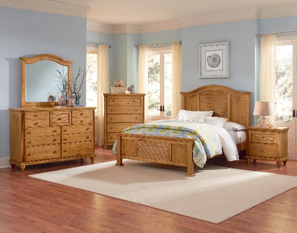 Bedroom Furniture Set Shutter Slats Wavy Drawers Honey Pine Coastal Style