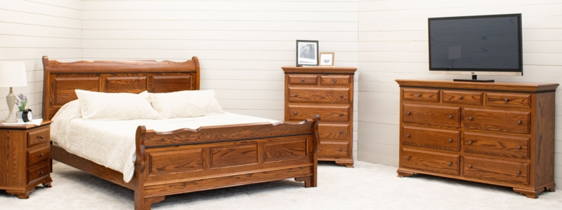 Bedroom Furniture Set Sleigh Bed Frame Paneled Oak Grain