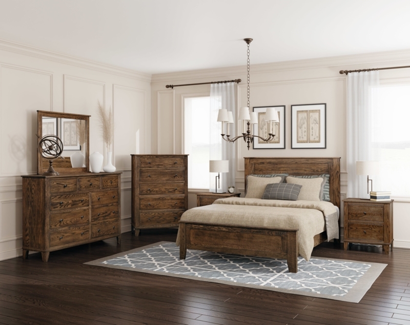 Bedroom Furniture Set Warm Oak Panel Design Tapered Feet